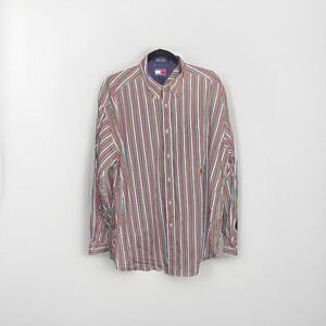 Tommy Hilfiger 90s Vintage Mens Large Colorful Striped Long Sleeve Button Shirt